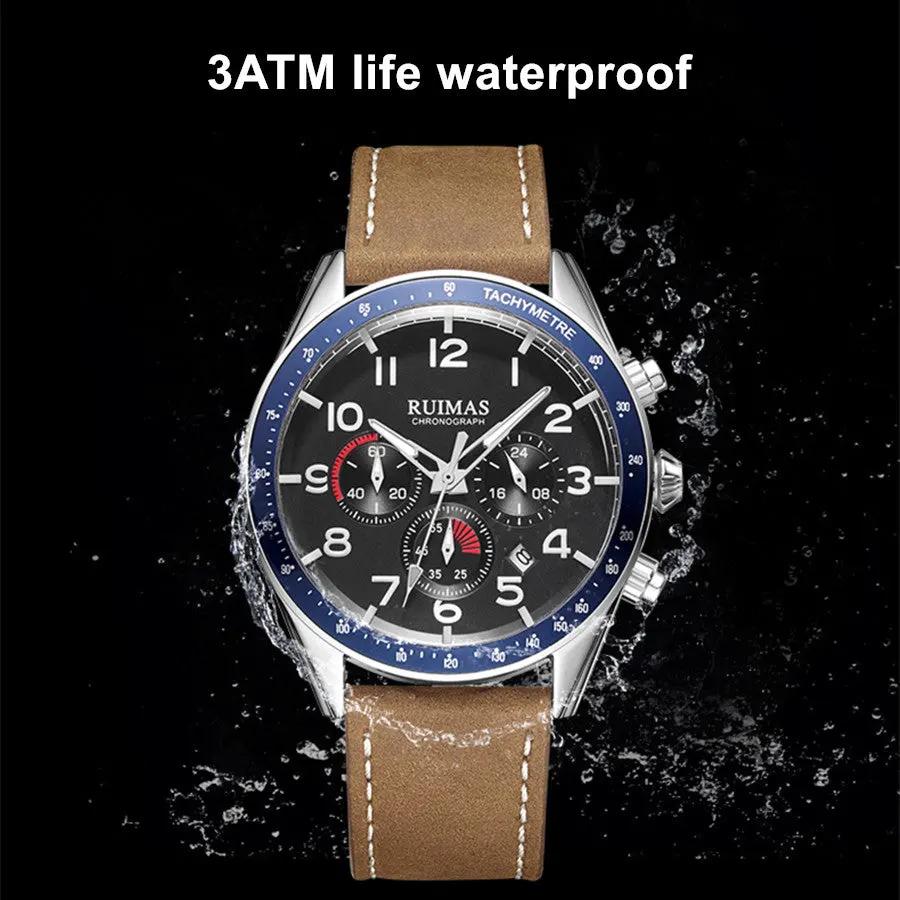RUIMAS Luxury Brand Chronograph Watches for Men Fashion Leather Sports Military Wristwatch Luminous Clock Auto Date Reloj Hombre 574 by MEGIR WATCH GROUP