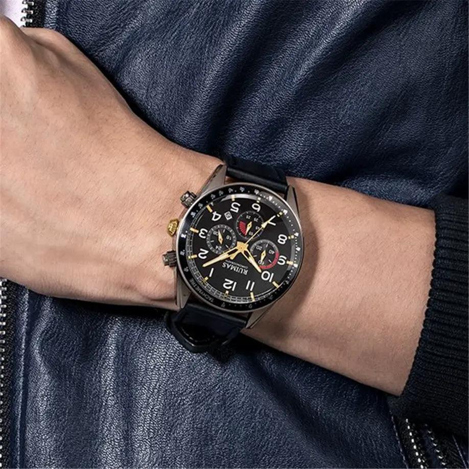 RUIMAS Luxury Brand Chronograph Watches for Men Fashion Leather Sports Military Wristwatch Luminous Clock Auto Date Reloj Hombre 574 by MEGIR WATCH GROUP