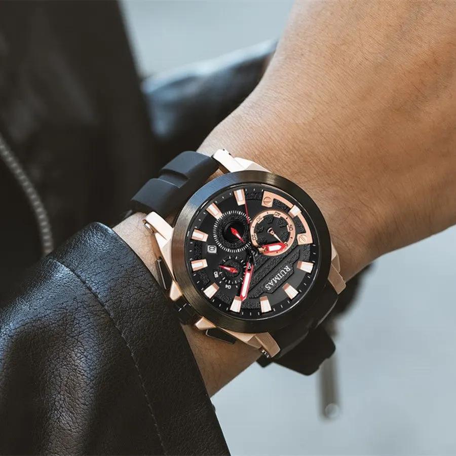 RUIMAS Relogio Masculino Luxury Silicone Band Large Dial Mens Sports Watch Waterproof Luminous Date WristWatch Quartz Clock 580 by MEGIR WATCH GROUP