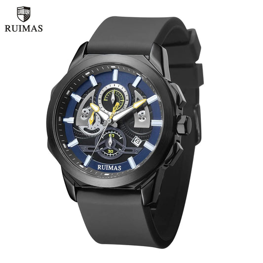 RUIMAS Sports Watches for Men Casual Luxury Quartz Wristwatch Calendar Luminous Silicone Chronograph Clock reloj hombre 581 by MEGIR WATCH GROUP