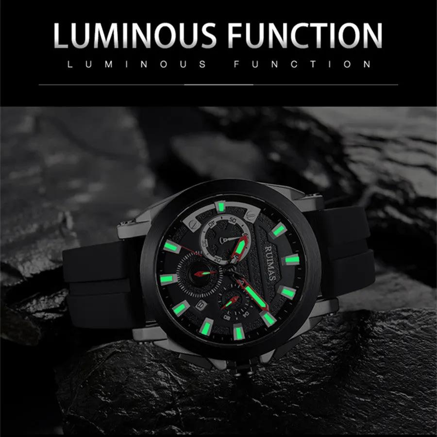 RUIMAS Relogio Masculino Luxury Silicone Band Large Dial Mens Sports Watch Waterproof Luminous Date WristWatch Quartz Clock 580 by MEGIR WATCH GROUP