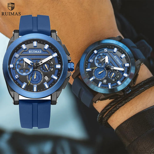 RUIMAS Relogio Masculino Luxury Silicone Band Large Dial Mens Sports Watch Waterproof Luminous Date WristWatch Quartz Clock 580 by MEGIR WATCH GROUP