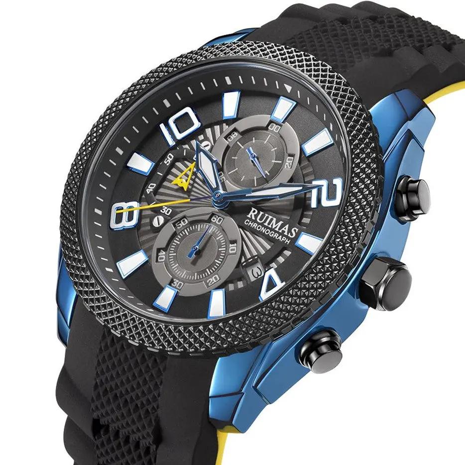 RUIMAS Fashion Watches for Men Luxury Large Dial Quartz Sports Chronograph Clock Luminous Date Casual WristWatch Reloj Hombre 584 by MEGIR WATCH GROUP