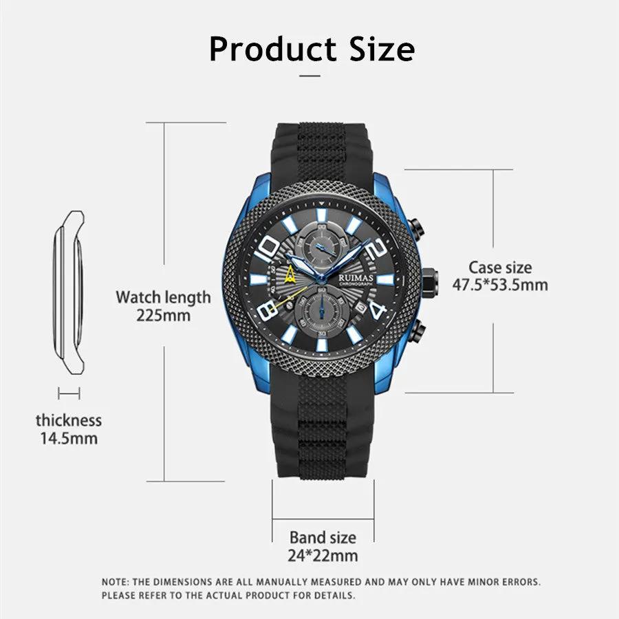 RUIMAS Fashion Watches for Men Luxury Large Dial Quartz Sports Chronograph Clock Luminous Date Casual WristWatch Reloj Hombre 584 by MEGIR WATCH GROUP
