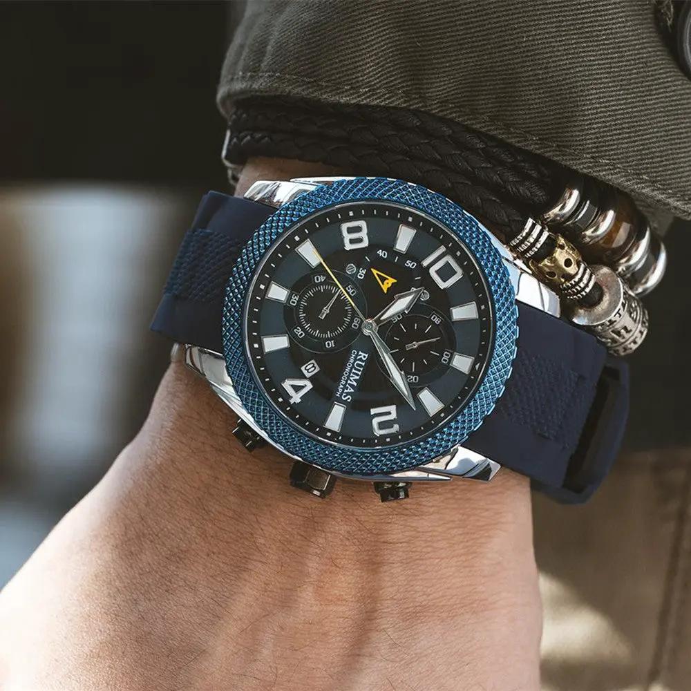 RUIMAS Fashion Watches for Men Luxury Large Dial Quartz Sports Chronograph Clock Luminous Date Casual WristWatch Reloj Hombre 584 by MEGIR WATCH GROUP