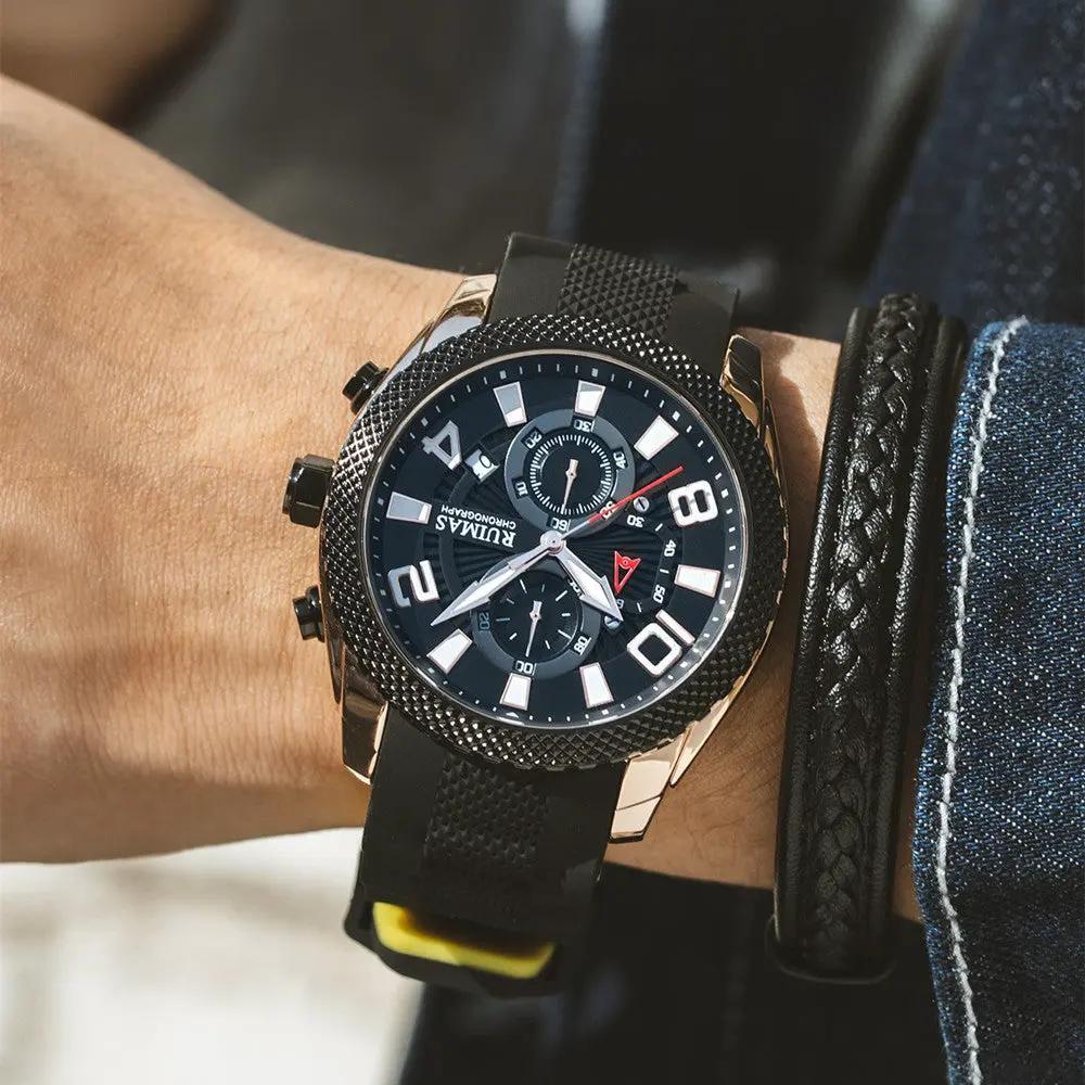 RUIMAS Fashion Watches for Men Luxury Large Dial Quartz Sports Chronograph Clock Luminous Date Casual WristWatch Reloj Hombre 584 by MEGIR WATCH GROUP
