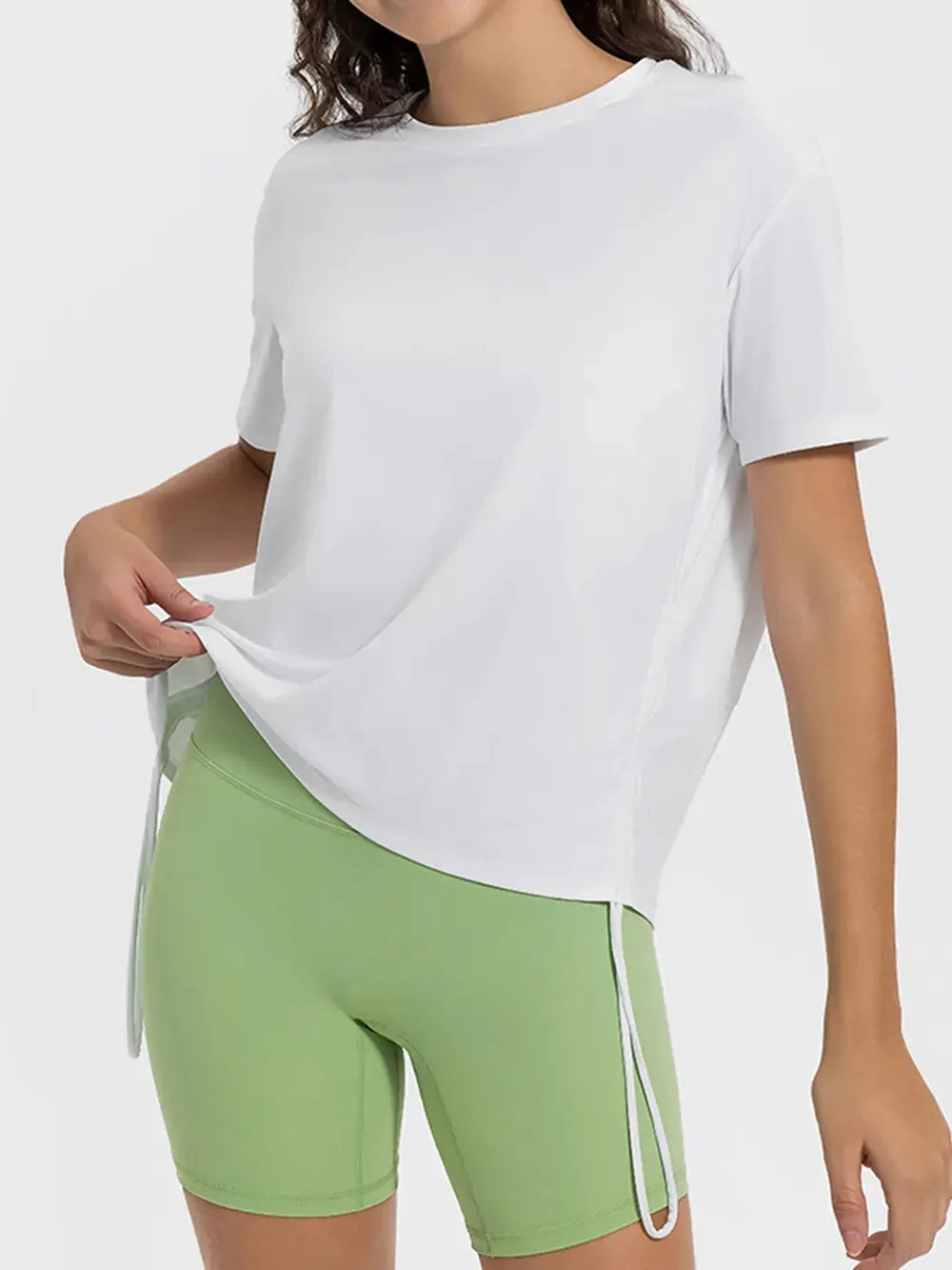 Millennia Drawstring Round Neck Short Sleeve Active T-Shirt by Millennia