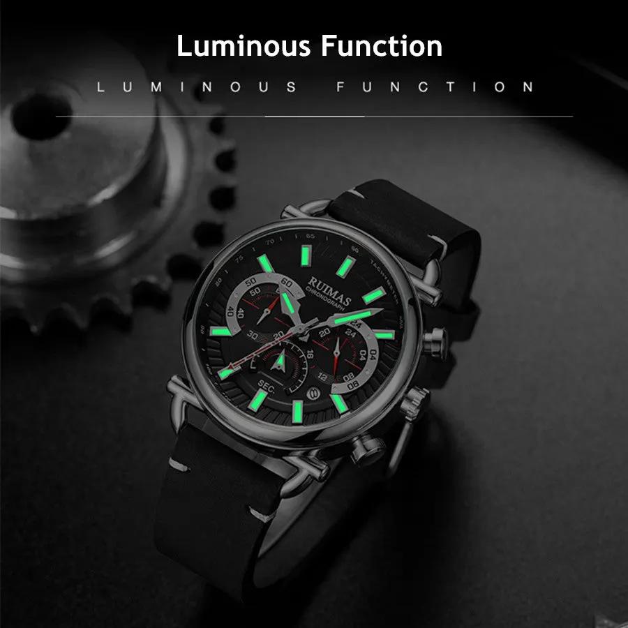 RUIMAS Men Luxury Sport Watches Leather Bracelet Quartz Wristwatch Luminous Clock Watch Calendar Relogio Masculino 585 by MEGIR WATCH GROUP