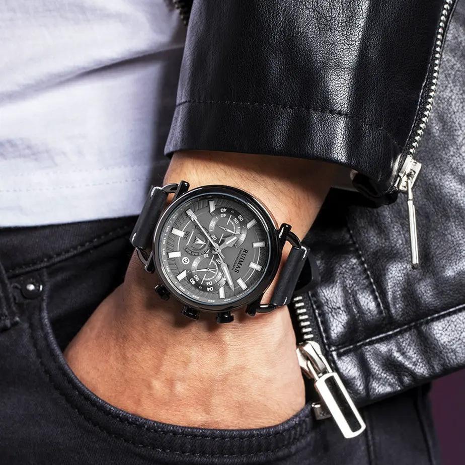 RUIMAS Men Luxury Sport Watches Leather Bracelet Quartz Wristwatch Luminous Clock Watch Calendar Relogio Masculino 585 by MEGIR WATCH GROUP