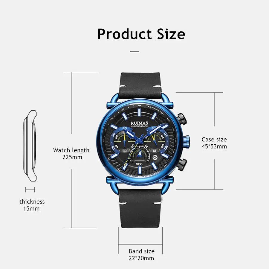 RUIMAS Men Luxury Sport Watches Leather Bracelet Quartz Wristwatch Luminous Clock Watch Calendar Relogio Masculino 585 by MEGIR WATCH GROUP