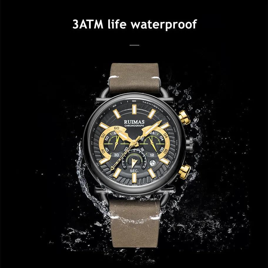 RUIMAS Men Luxury Sport Watches Leather Bracelet Quartz Wristwatch Luminous Clock Watch Calendar Relogio Masculino 585 by MEGIR WATCH GROUP