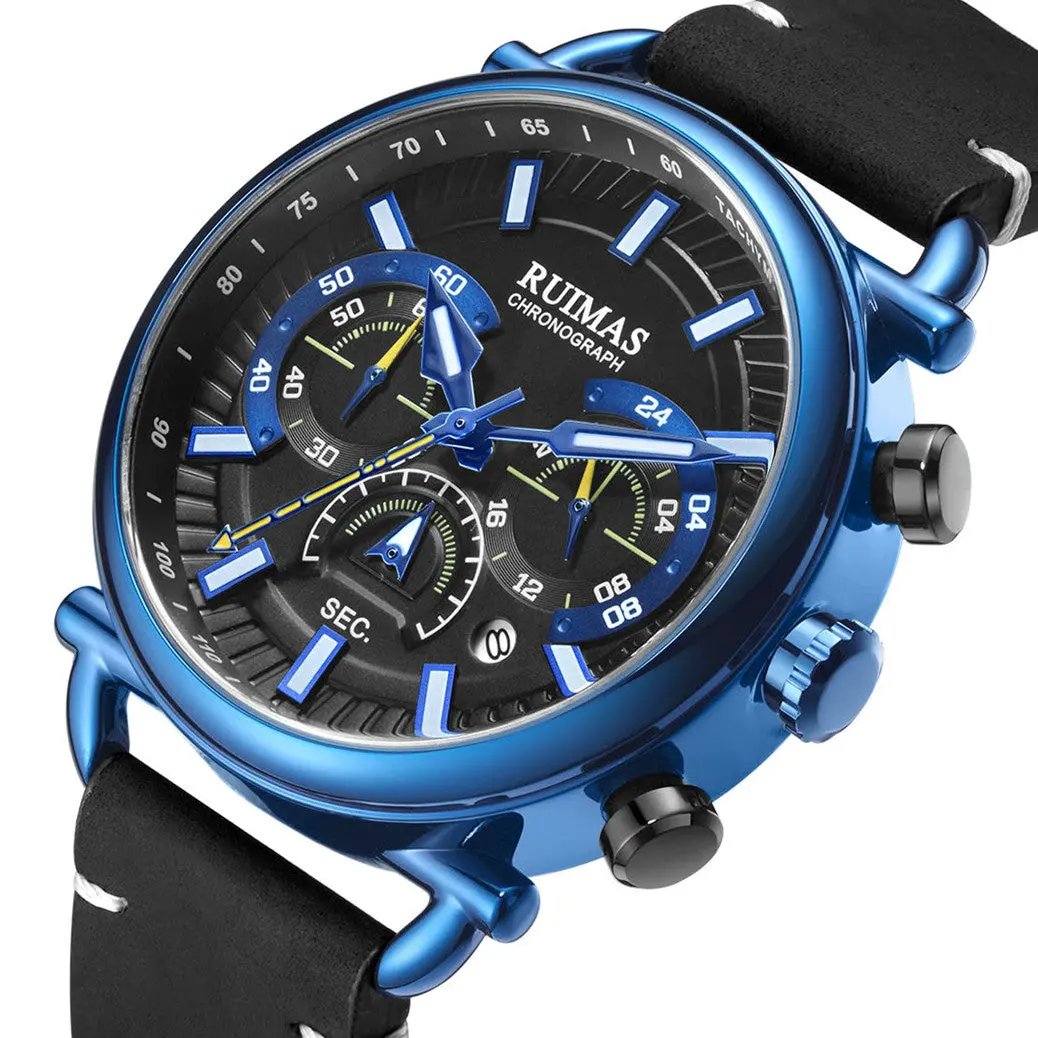 RUIMAS Men Luxury Sport Watches Leather Bracelet Quartz Wristwatch Luminous Clock Watch Calendar Relogio Masculino 585 by MEGIR WATCH GROUP