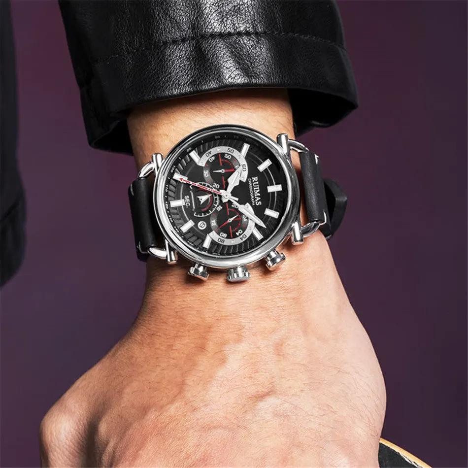 RUIMAS Men Luxury Sport Watches Leather Bracelet Quartz Wristwatch Luminous Clock Watch Calendar Relogio Masculino 585 by MEGIR WATCH GROUP