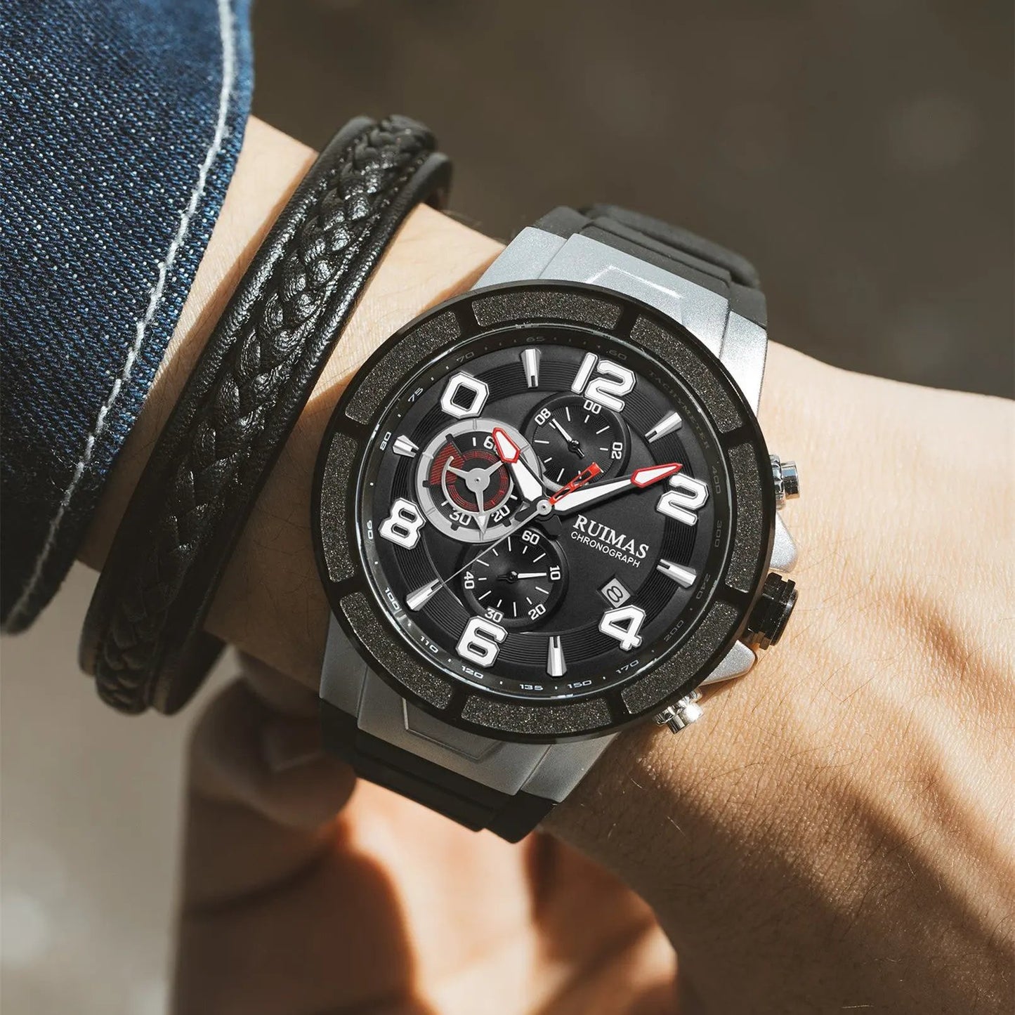 RUIMAS Chronograph Top Brand Luxury Quartz Watches for Men Waterproof Silicone Sports Clock Wristwatch Calendar Montre Homme 587 by MEGIR WATCH GROUP