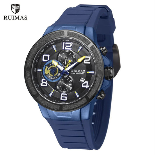 RUIMAS Chronograph Top Brand Luxury Quartz Watches for Men Waterproof Silicone Sports Clock Wristwatch Calendar Montre Homme 587 by MEGIR WATCH GROUP