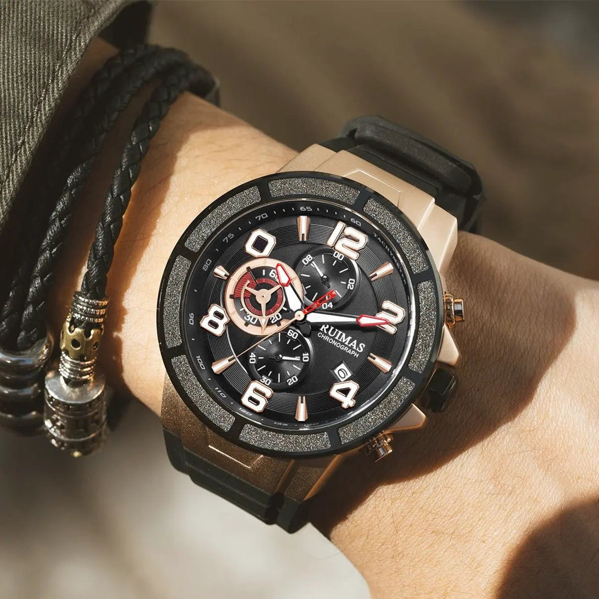 RUIMAS Chronograph Top Brand Luxury Quartz Watches for Men Waterproof Silicone Sports Clock Wristwatch Calendar Montre Homme 587 by MEGIR WATCH GROUP