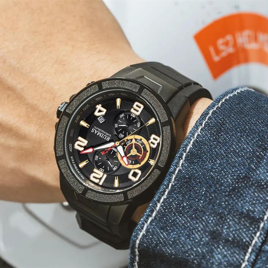 RUIMAS Chronograph Top Brand Luxury Quartz Watches for Men Waterproof Silicone Sports Clock Wristwatch Calendar Montre Homme 587 by MEGIR WATCH GROUP