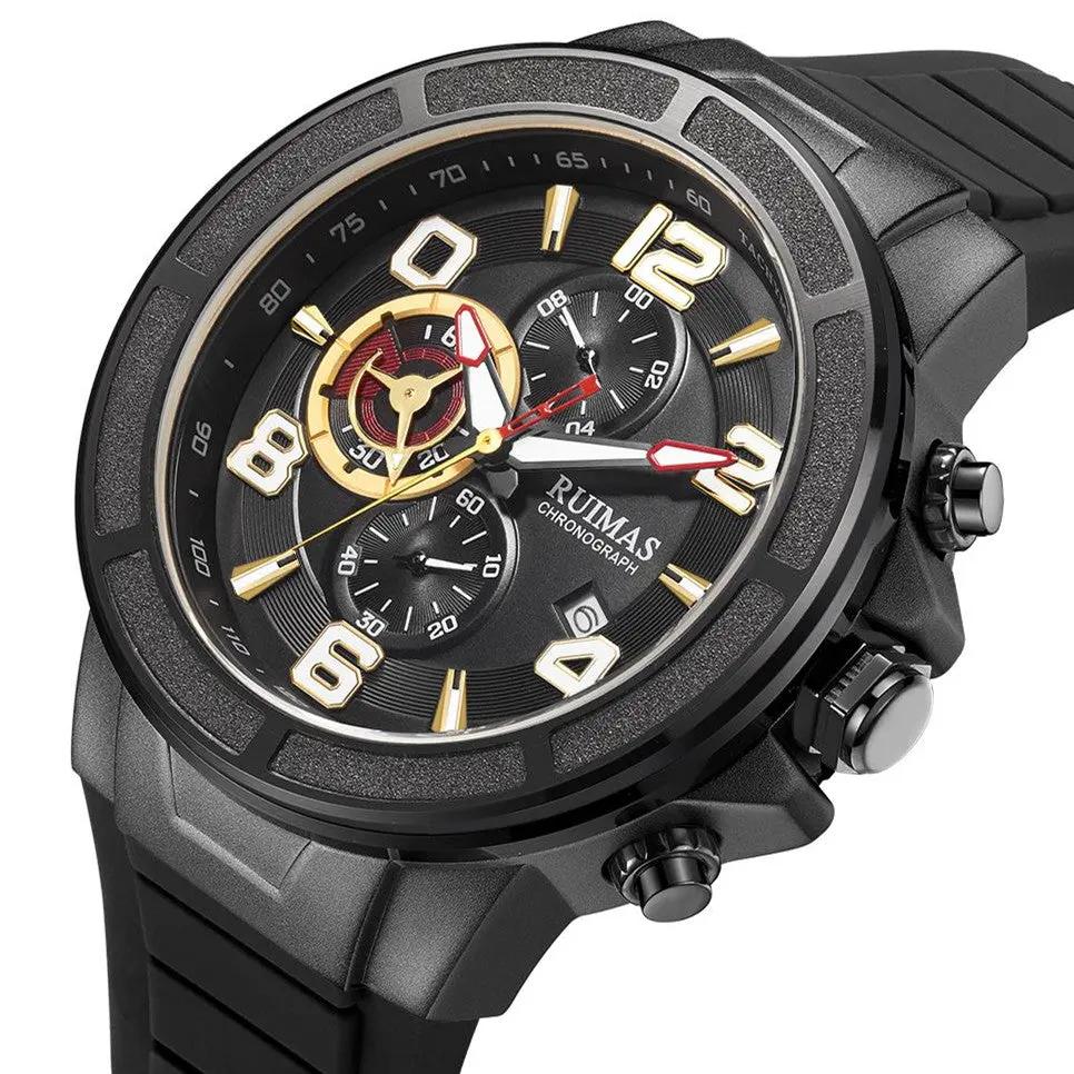RUIMAS Chronograph Top Brand Luxury Quartz Watches for Men Waterproof Silicone Sports Clock Wristwatch Calendar Montre Homme 587 by MEGIR WATCH GROUP