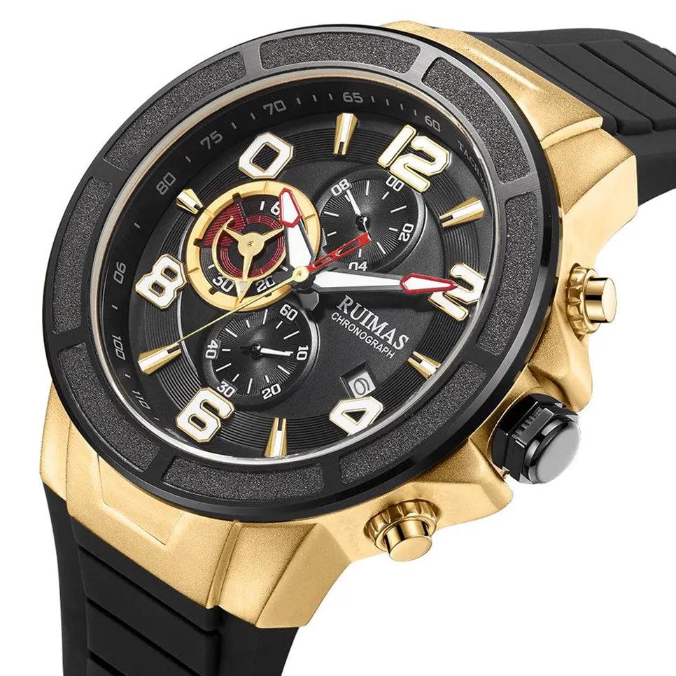 RUIMAS Chronograph Top Brand Luxury Quartz Watches for Men Waterproof Silicone Sports Clock Wristwatch Calendar Montre Homme 587 by MEGIR WATCH GROUP