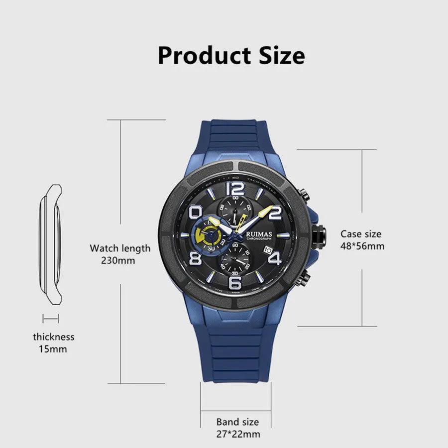 RUIMAS Chronograph Top Brand Luxury Quartz Watches for Men Waterproof Silicone Sports Clock Wristwatch Calendar Montre Homme 587 by MEGIR WATCH GROUP