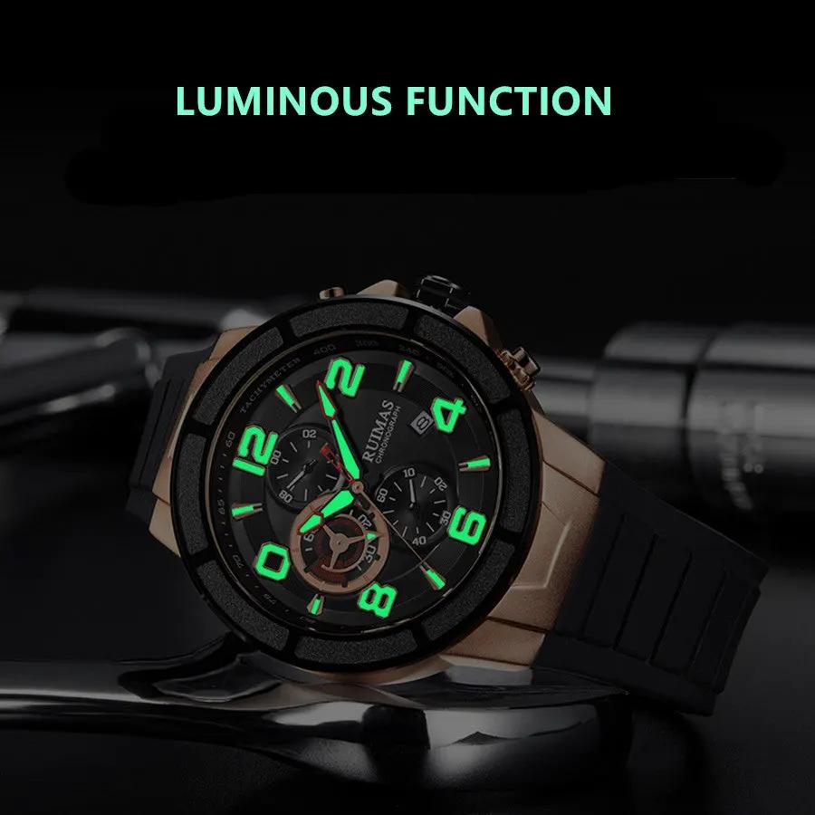 RUIMAS Chronograph Top Brand Luxury Quartz Watches for Men Waterproof Silicone Sports Clock Wristwatch Calendar Montre Homme 587 by MEGIR WATCH GROUP