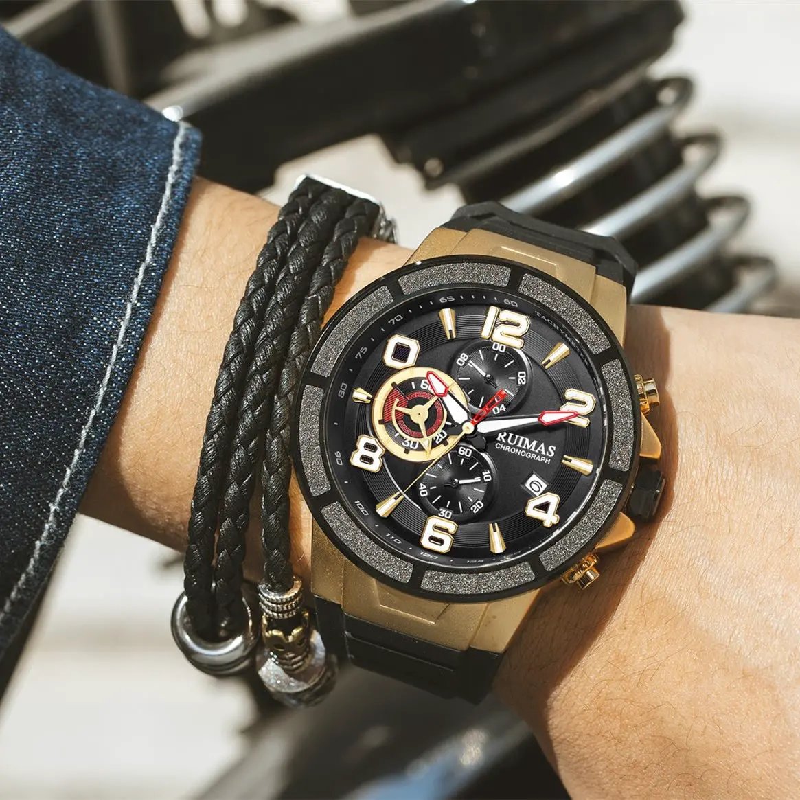 RUIMAS Chronograph Top Brand Luxury Quartz Watches for Men Waterproof Silicone Sports Clock Wristwatch Calendar Montre Homme 587 by MEGIR WATCH GROUP