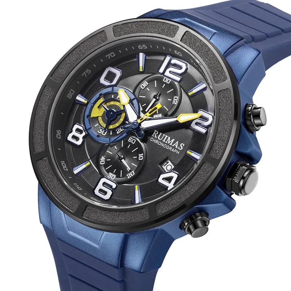 RUIMAS Chronograph Top Brand Luxury Quartz Watches for Men Waterproof Silicone Sports Clock Wristwatch Calendar Montre Homme 587 by MEGIR WATCH GROUP