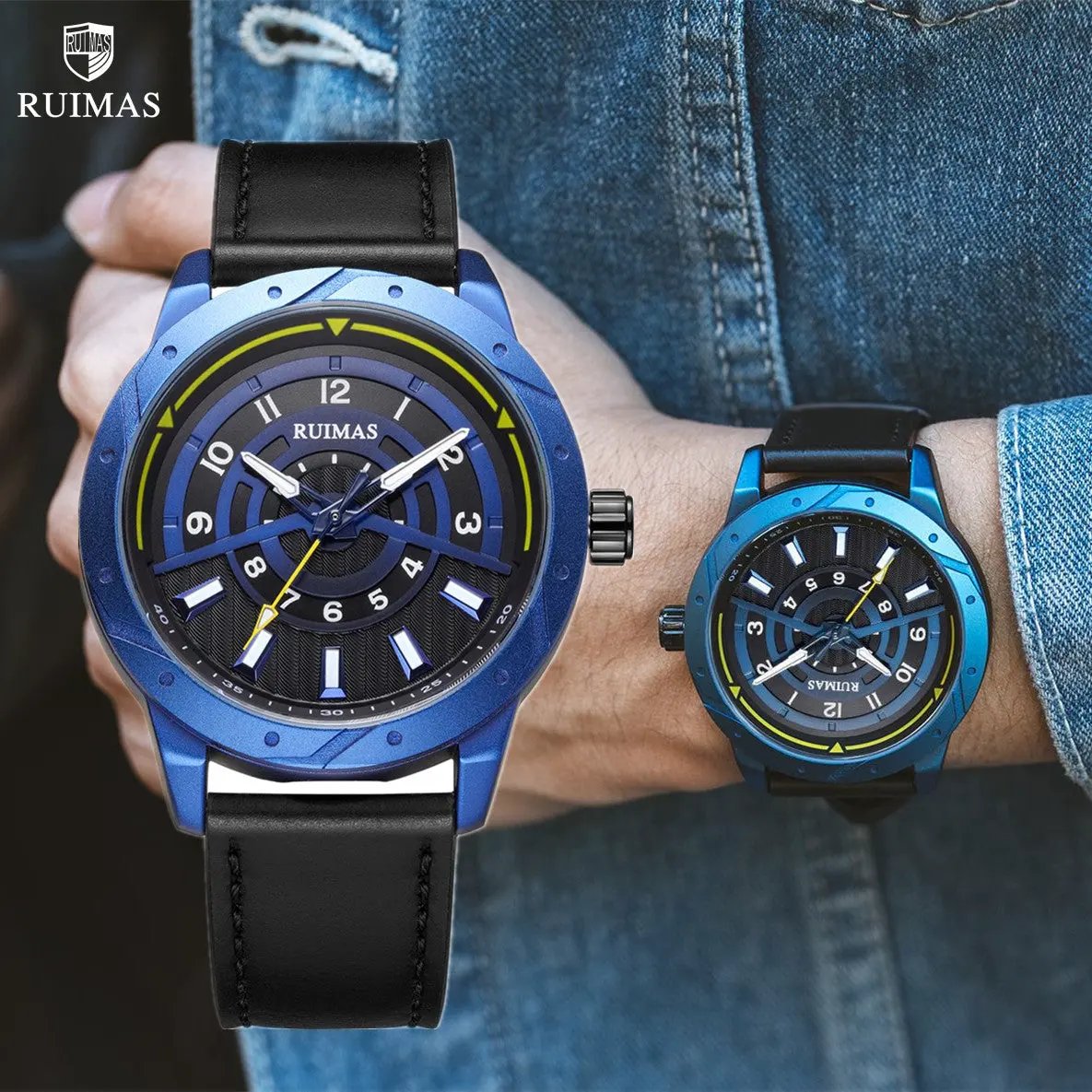 RUIMAS Men Wristwatch Luxury Leather Sports Military Wrist Watches Waterproof Large Dial Casual Quartz Clock Relogio Masculino 594 by MEGIR WATCH GROUP