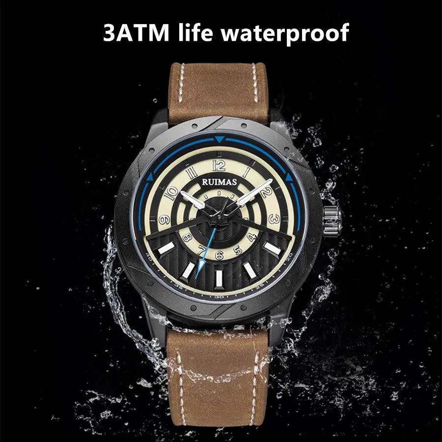 RUIMAS Men Wristwatch Luxury Leather Sports Military Wrist Watches Waterproof Large Dial Casual Quartz Clock Relogio Masculino 594 by MEGIR WATCH GROUP