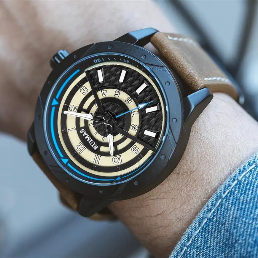 RUIMAS Men Wristwatch Luxury Leather Sports Military Wrist Watches Waterproof Large Dial Casual Quartz Clock Relogio Masculino 594 by MEGIR WATCH GROUP