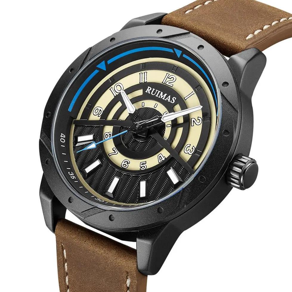 RUIMAS Men Wristwatch Luxury Leather Sports Military Wrist Watches Waterproof Large Dial Casual Quartz Clock Relogio Masculino 594 by MEGIR WATCH GROUP
