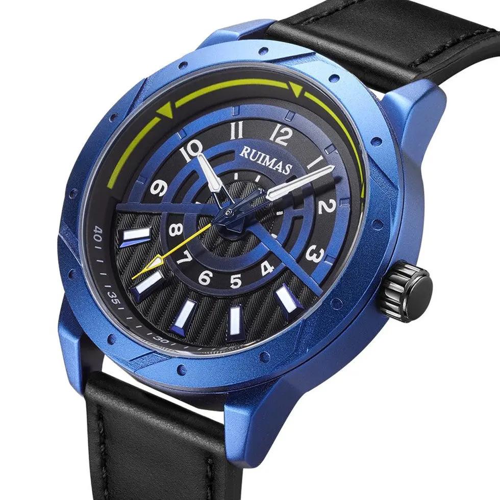 RUIMAS Men Wristwatch Luxury Leather Sports Military Wrist Watches Waterproof Large Dial Casual Quartz Clock Relogio Masculino 594 by MEGIR WATCH GROUP