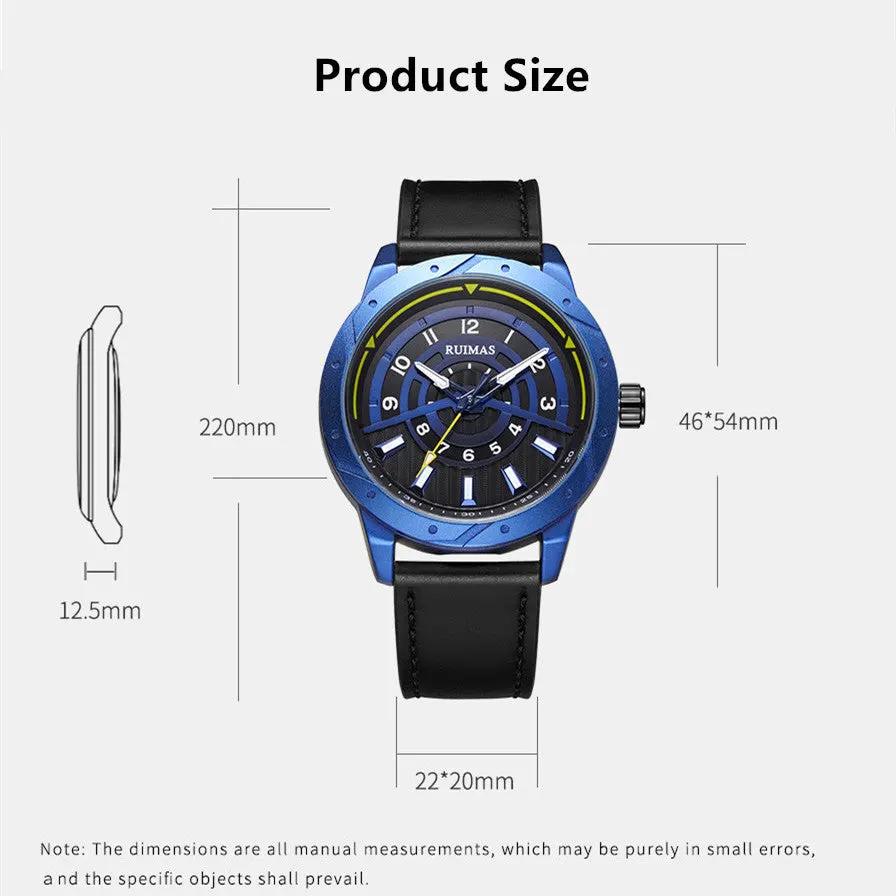 RUIMAS Men Wristwatch Luxury Leather Sports Military Wrist Watches Waterproof Large Dial Casual Quartz Clock Relogio Masculino 594 by MEGIR WATCH GROUP