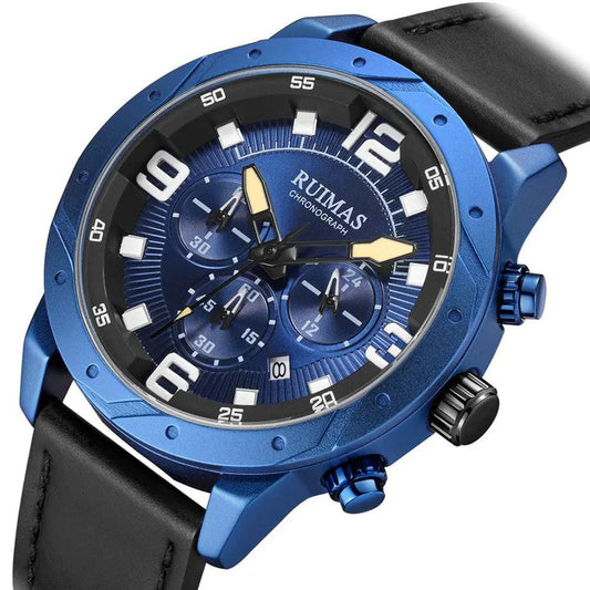 RUIMAS Relogio Masculino Fashion Men Quartz Watch Leather Sport Military Wristwatch Waterproof Clock with Auto Date 595 by MEGIR WATCH GROUP