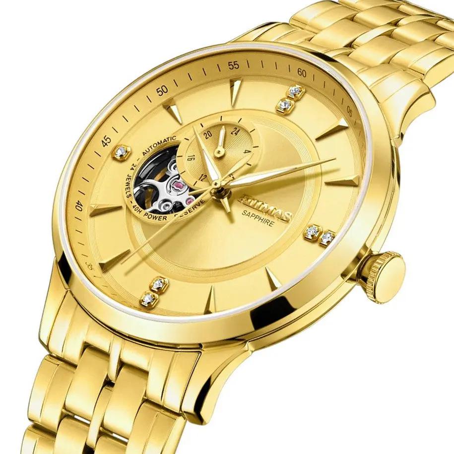 RUIMAS Gold Men Watch Luxury Stainless Steel Automatic Mechanical Watches Sapphire Glass Waterproof Wristwatch Relogio Masculino 6735 by MEGIR WATCH GROUP