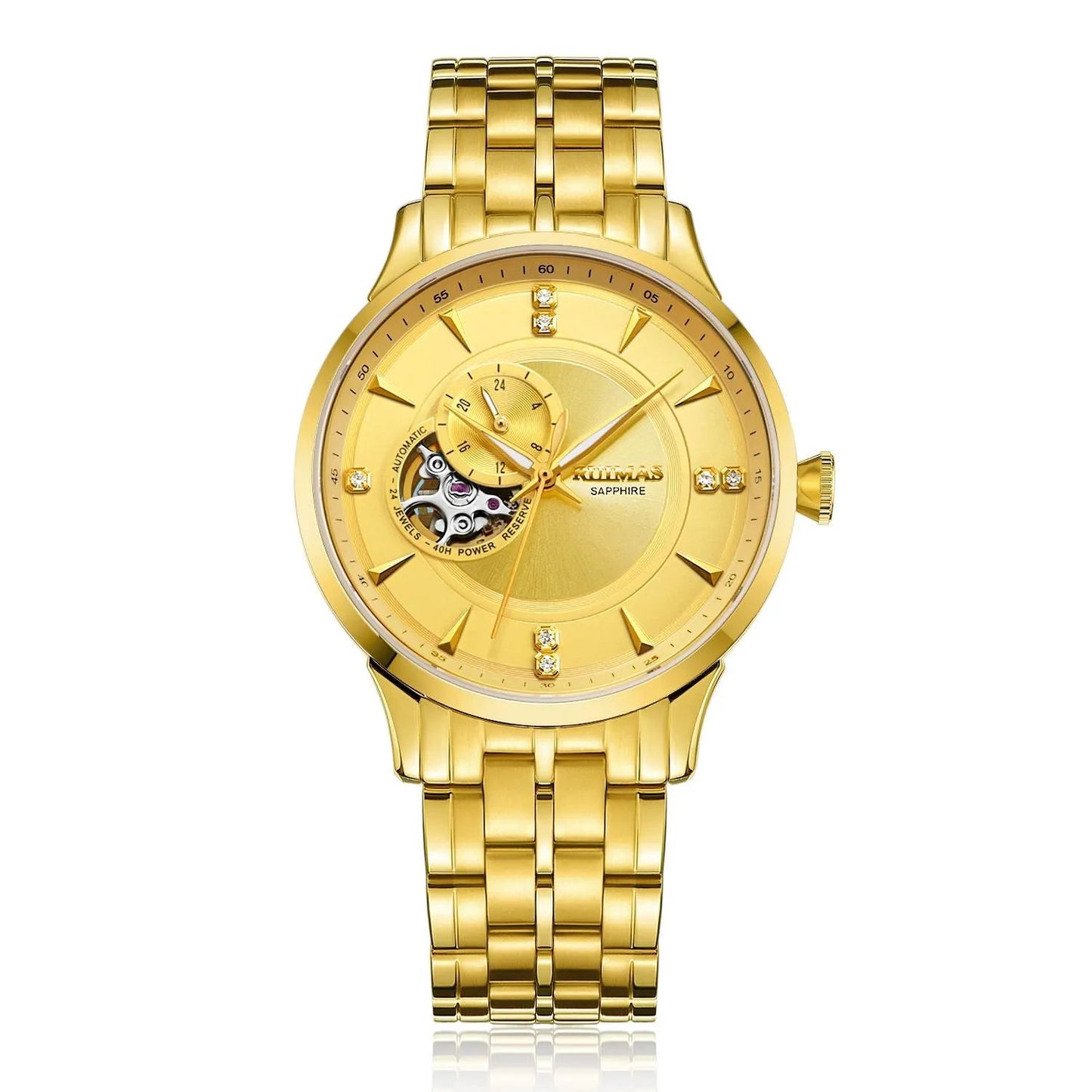 RUIMAS Gold Men Watch Luxury Stainless Steel Automatic Mechanical Watches Sapphire Glass Waterproof Wristwatch Relogio Masculino 6735 by MEGIR WATCH GROUP