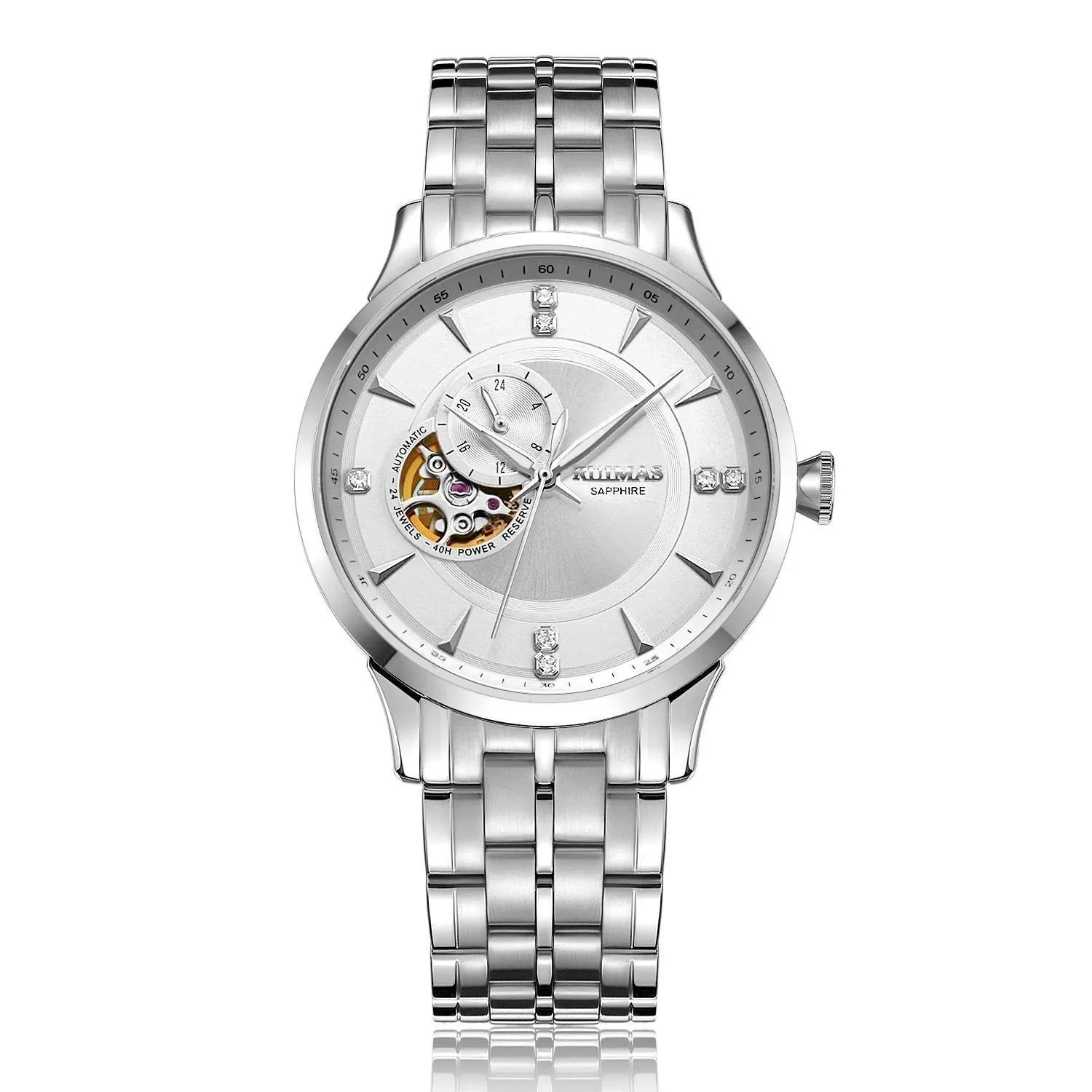 RUIMAS Gold Men Watch Luxury Stainless Steel Automatic Mechanical Watches Sapphire Glass Waterproof Wristwatch Relogio Masculino 6735 by MEGIR WATCH GROUP