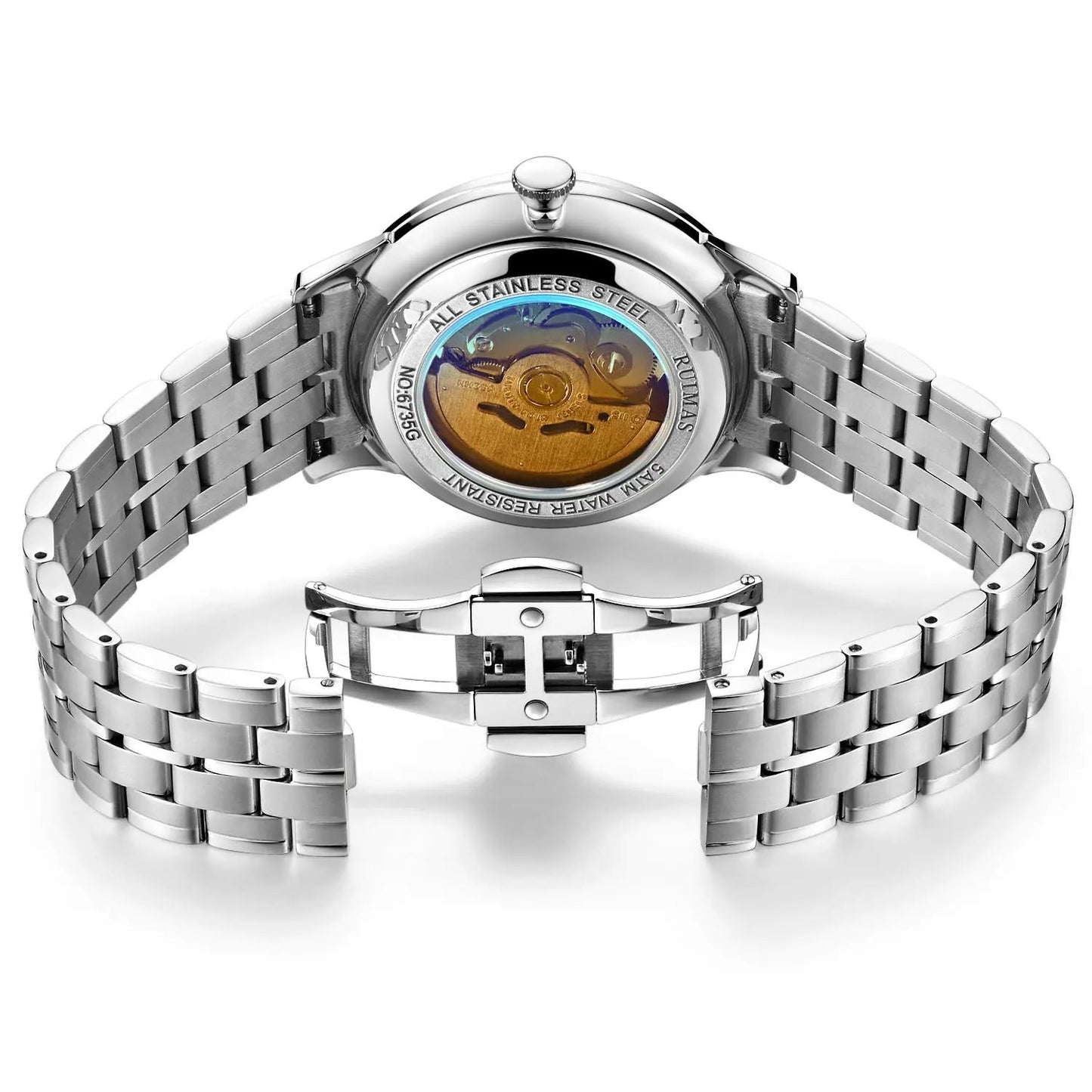 RUIMAS Gold Men Watch Luxury Stainless Steel Automatic Mechanical Watches Sapphire Glass Waterproof Wristwatch Relogio Masculino 6735 by MEGIR WATCH GROUP
