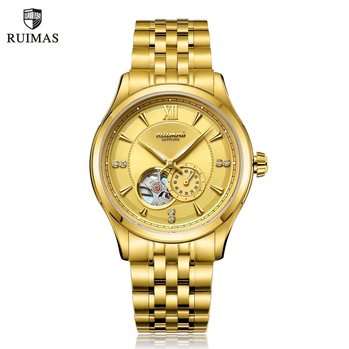RUIMAS Luxury Men Mechanical Watches Sapphire Glass Stainless Steel Bracelet Business Casual WristWatch Clock Montre Homme 6736 by MEGIR WATCH GROUP