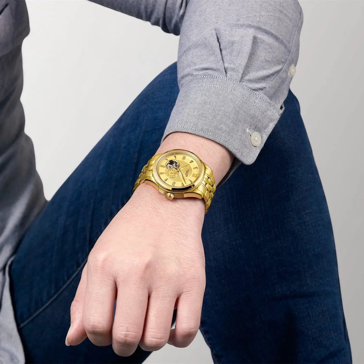 RUIMAS Luxury Men Mechanical Watches Sapphire Glass Stainless Steel Bracelet Business Casual WristWatch Clock Montre Homme 6736 by MEGIR WATCH GROUP