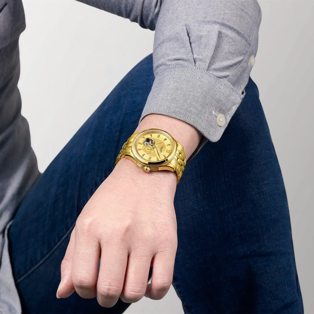 RUIMAS Luxury Men Mechanical Watches Sapphire Glass Stainless Steel Bracelet Business Casual WristWatch Clock Montre Homme 6736 by MEGIR WATCH GROUP