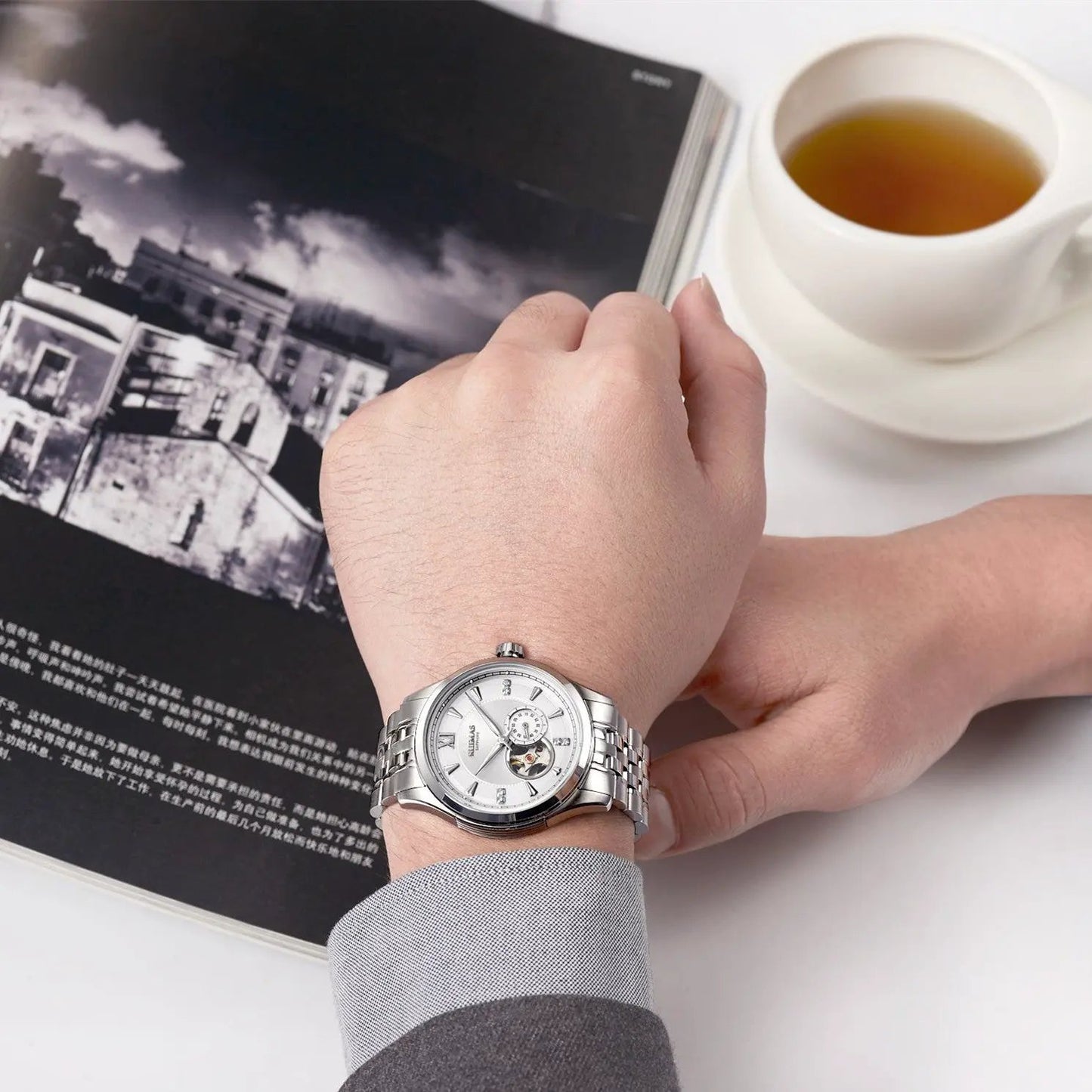 RUIMAS Luxury Men Mechanical Watches Sapphire Glass Stainless Steel Bracelet Business Casual WristWatch Clock Montre Homme 6736 by MEGIR WATCH GROUP