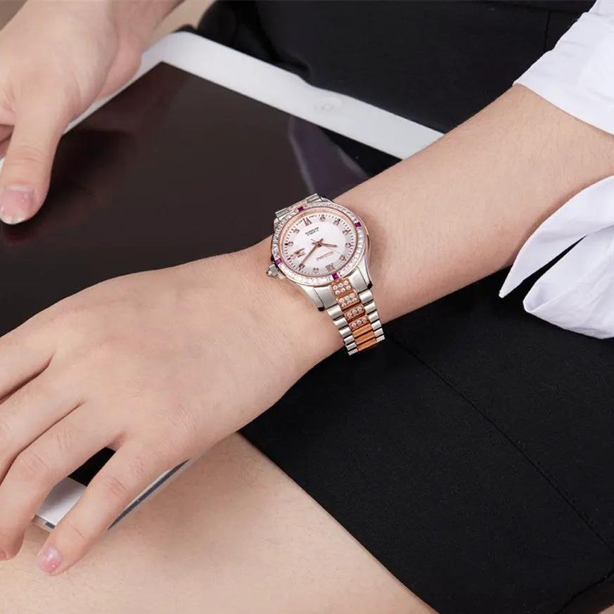 RUIMAS Sapphire Mechanical Women Watch Brand Luxury Steel Bracelet Ladies Fashion Watch Automatic Female Clock Reloj Mujer 6740 by MEGIR WATCH GROUP