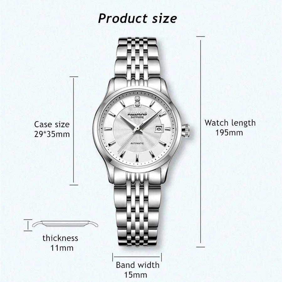 RUIMAS Brand Luxury Women Automatic Mechanical Watches Fashion Ladies Business Casual Wristwatch Sapphire Clock Reloj Mujer 6755 by MEGIR WATCH GROUP