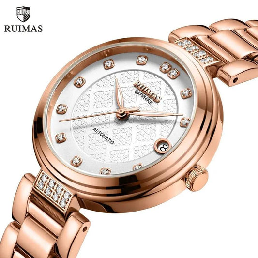 RUIMAS Women Automatic Mechanical Watch Steel Strap Ladies Business Wrist Watch Fashion Waterproof Date Clock Montre Femme 6756 by MEGIR WATCH GROUP