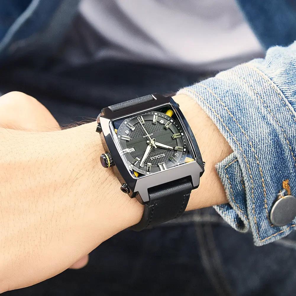 RUIMAS Men's Watches Luxury Automatic Mechanical Wrist Watches Calendar Sapphire Leather Chronograph for Man Reloj Hombre 6763 by MEGIR WATCH GROUP