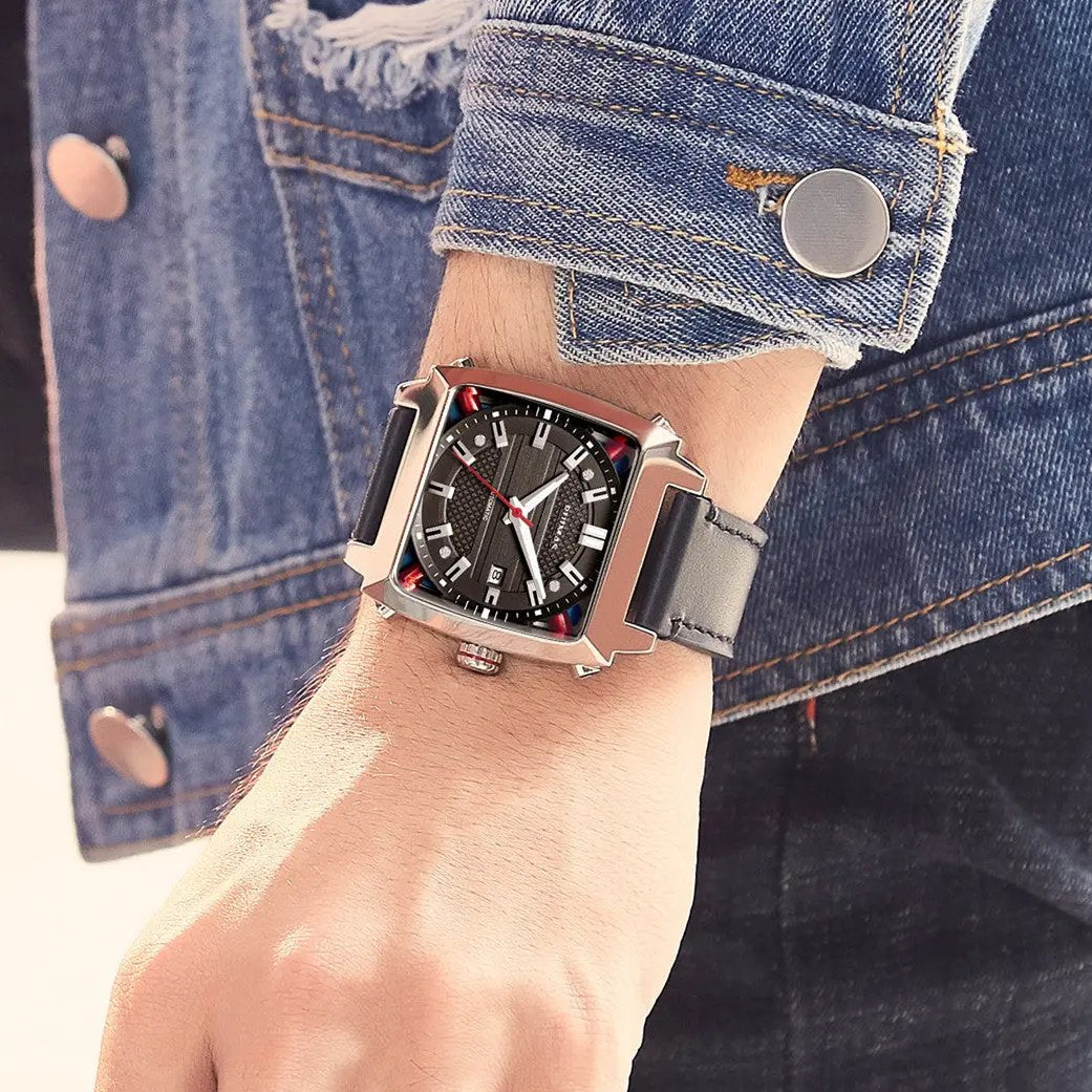 RUIMAS Men's Watches Luxury Automatic Mechanical Wrist Watches Calendar Sapphire Leather Chronograph for Man Reloj Hombre 6763 by MEGIR WATCH GROUP