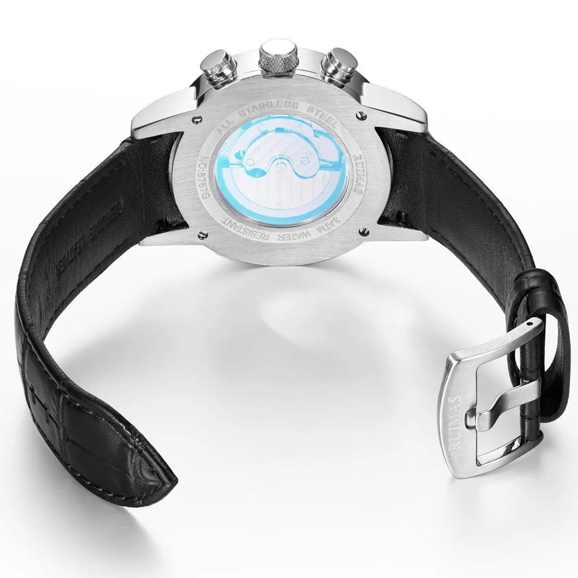 RUIMAS Mechanical Watches for Men Luxury Casual Business Wristwatch Leather Male Clock Date Chronograph Relogios Masculino 6767 by MEGIR WATCH GROUP