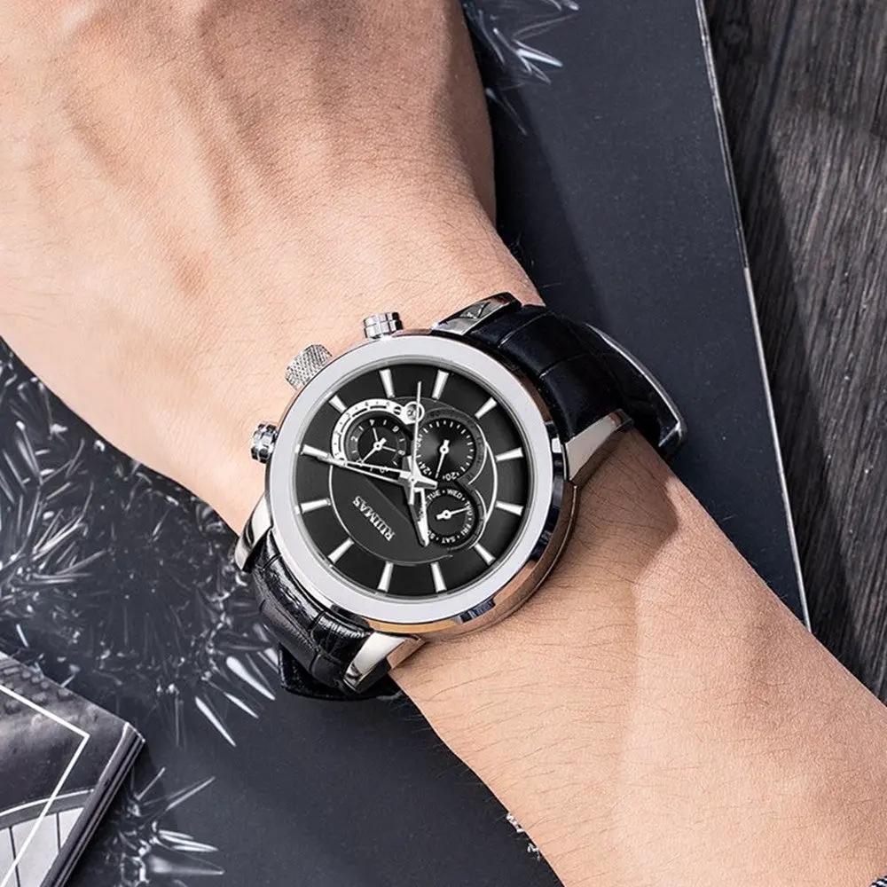 RUIMAS Mechanical Watches for Men Luxury Casual Business Wristwatch Leather Male Clock Date Chronograph Relogios Masculino 6767 by MEGIR WATCH GROUP