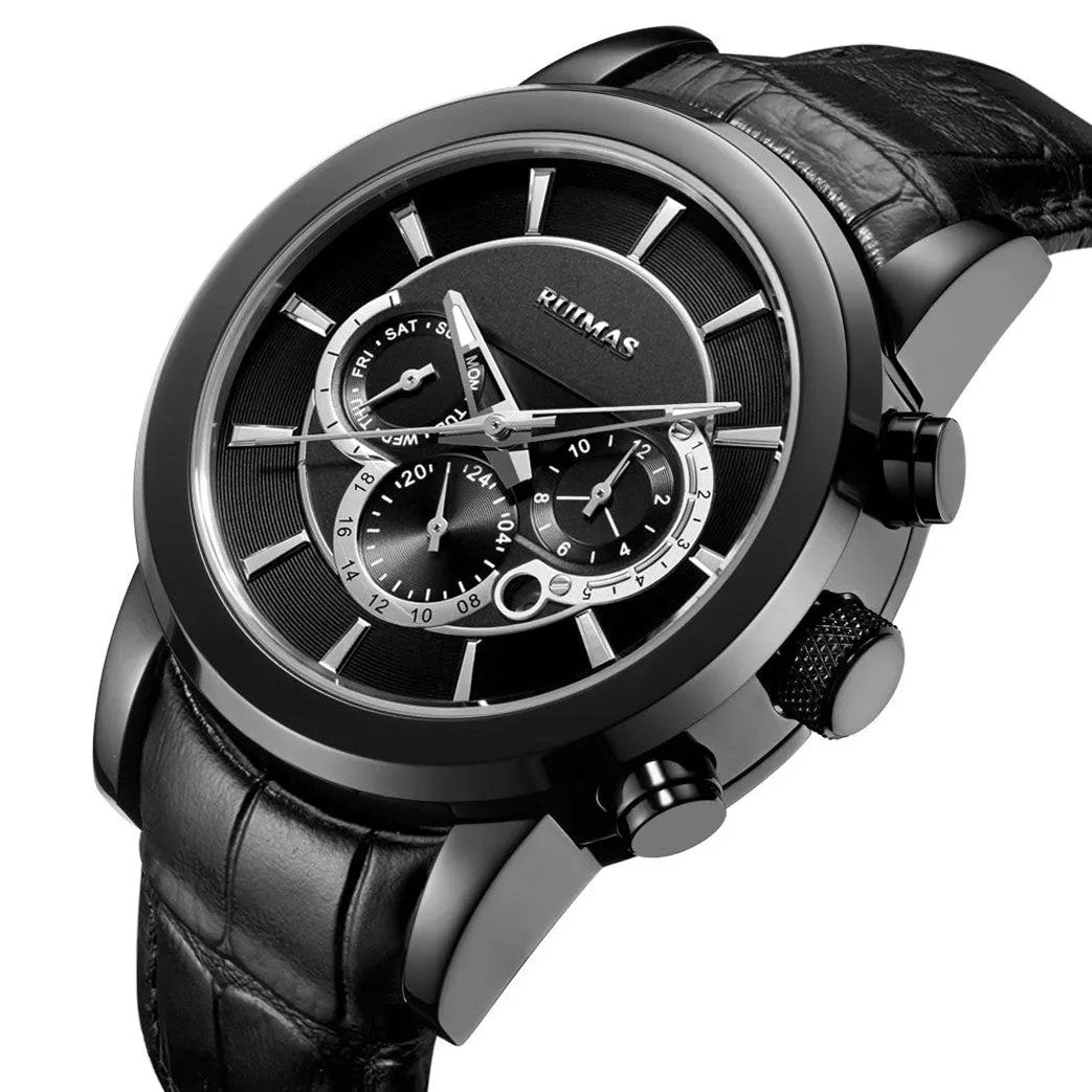 RUIMAS Mechanical Watches for Men Luxury Casual Business Wristwatch Leather Male Clock Date Chronograph Relogios Masculino 6767 by MEGIR WATCH GROUP